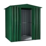 Lotus 6 Apex Metal Shed Solid Green Double Doors Open
