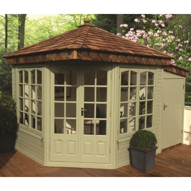Malvern Clifton Hipped Corner Summerhouse With Side Shed Extension
