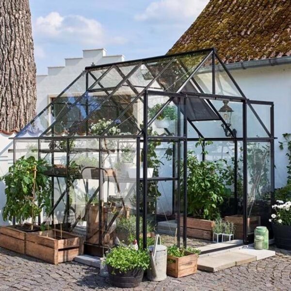Halls Qube+ 8′ x 8′ black aluminium greenhouse