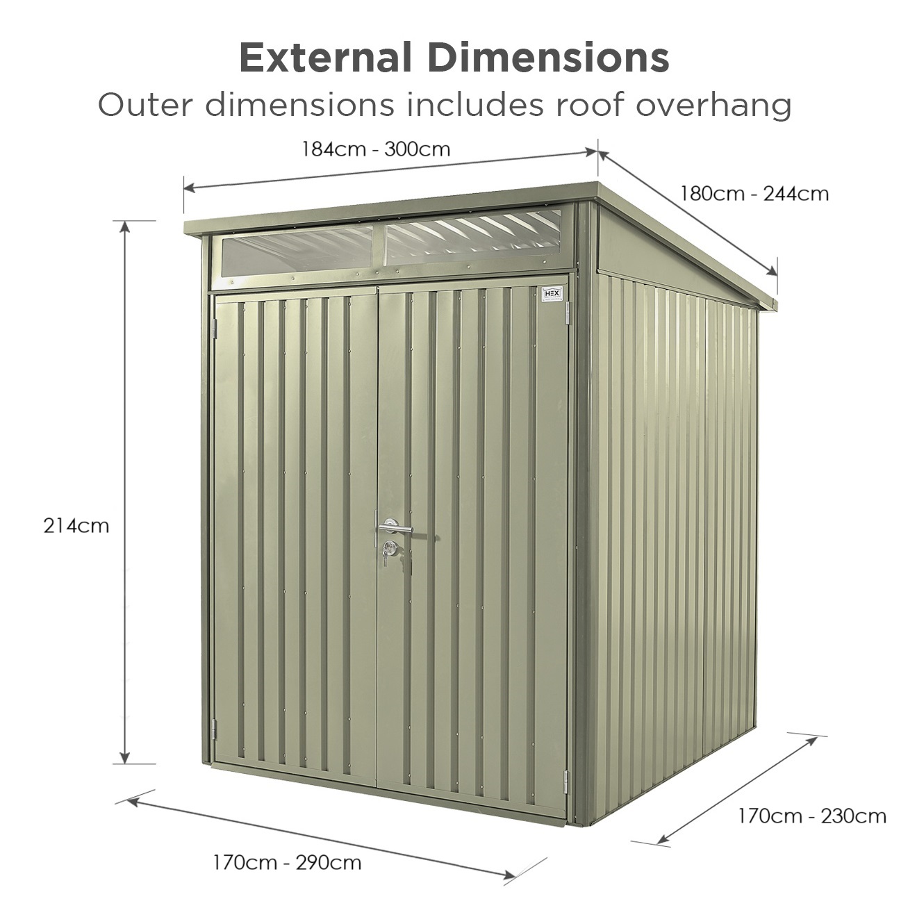 Hex Hixon Metal Shed External Dimensions