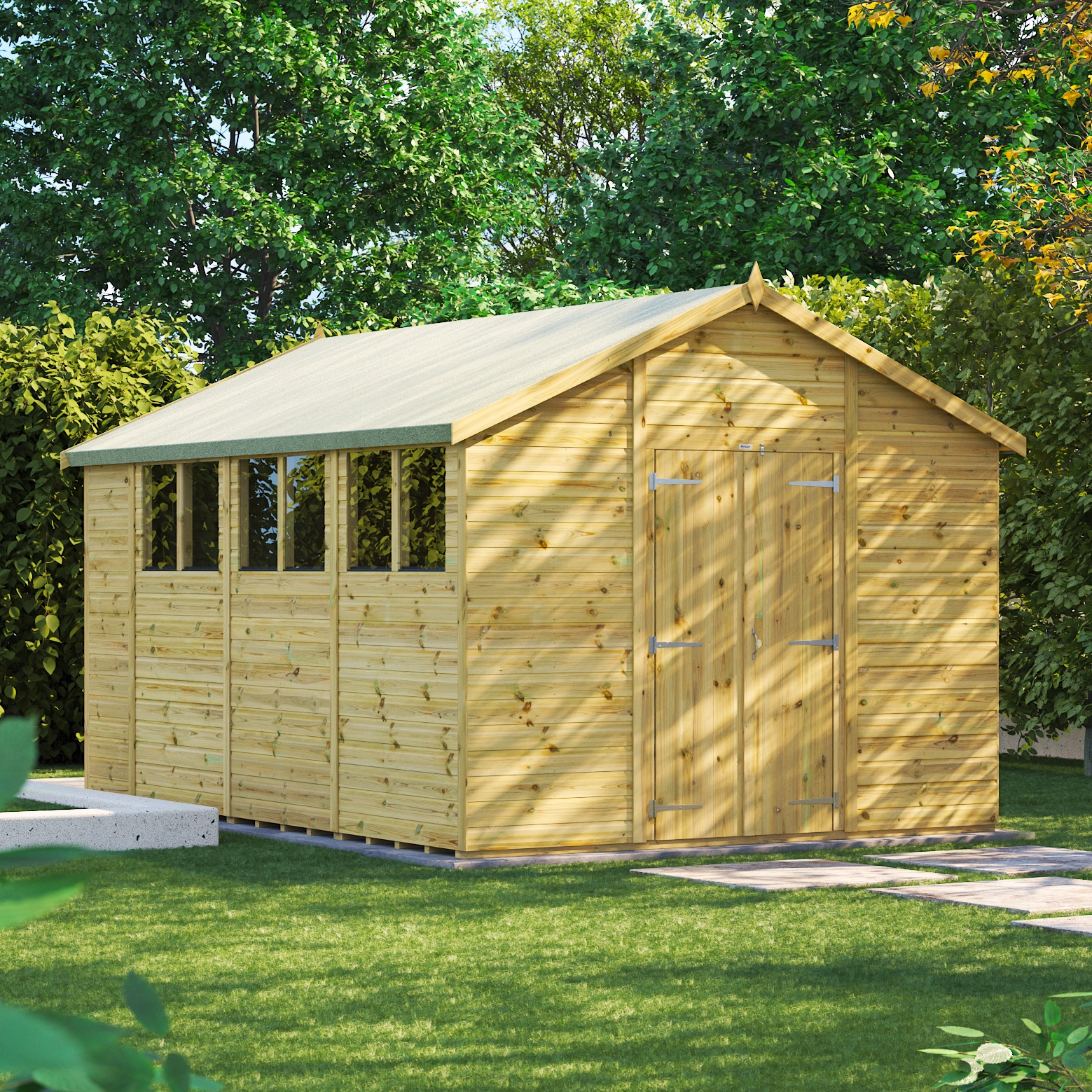 14 x 10 Premium Power Apex Tanalised Shed Double Doors