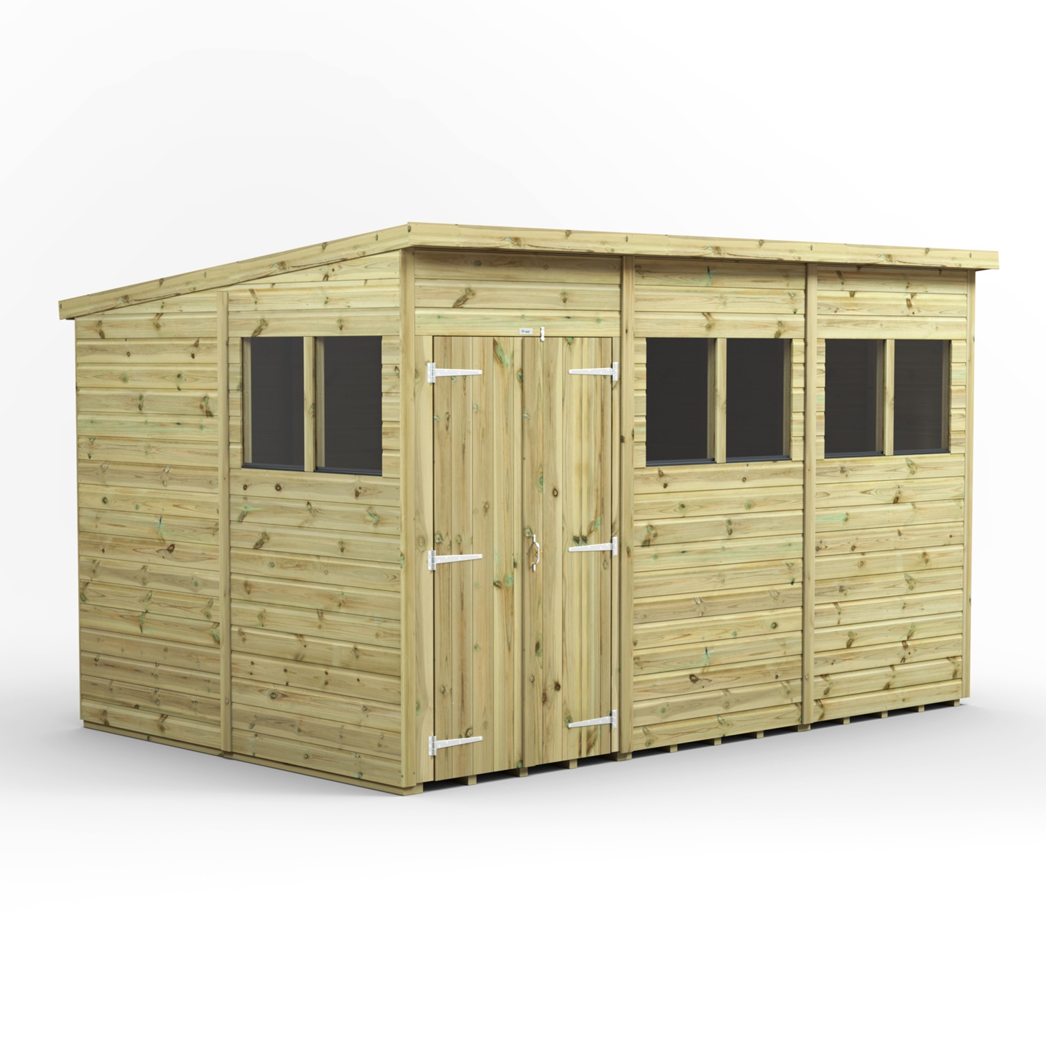 Power 12 x 8 Premium Pent Pressure Treated Shed With Double Door
